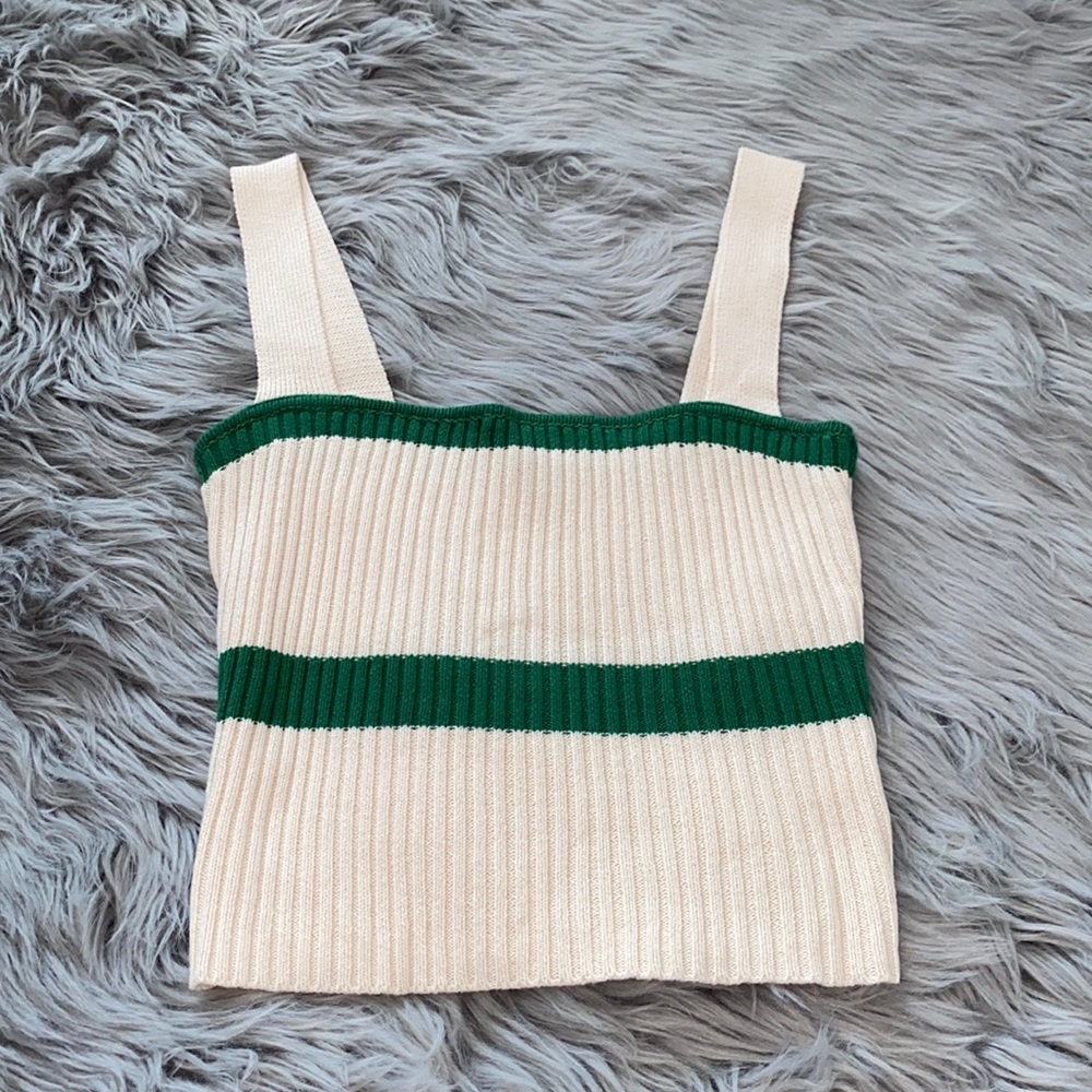 Green & cream striped tank top